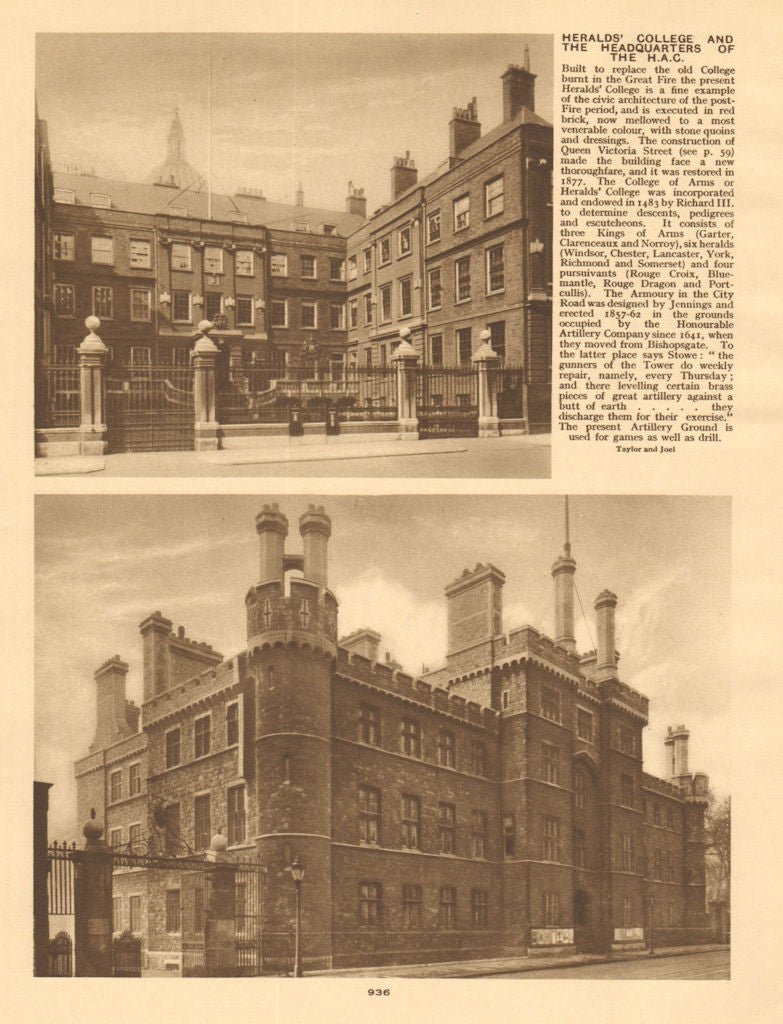 Heralds College of Arms. Armoury House. Honourable Artillery Company HAC HQ 1926
